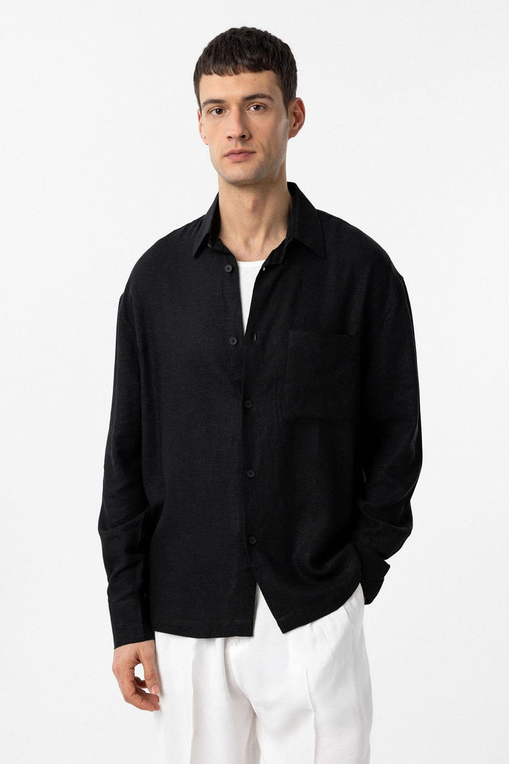ANT Antioch Black Linen Blend Relax Fit Men's Shirt - Braşov