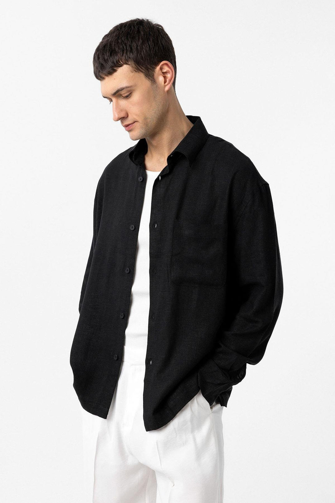 ANT Antioch Black Linen Blend Relax Fit Men's Shirt - Braşov