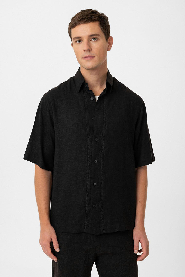 ANT Antioch Black Linen Blend Relaxed Fit Men's Shirt - Moorpark