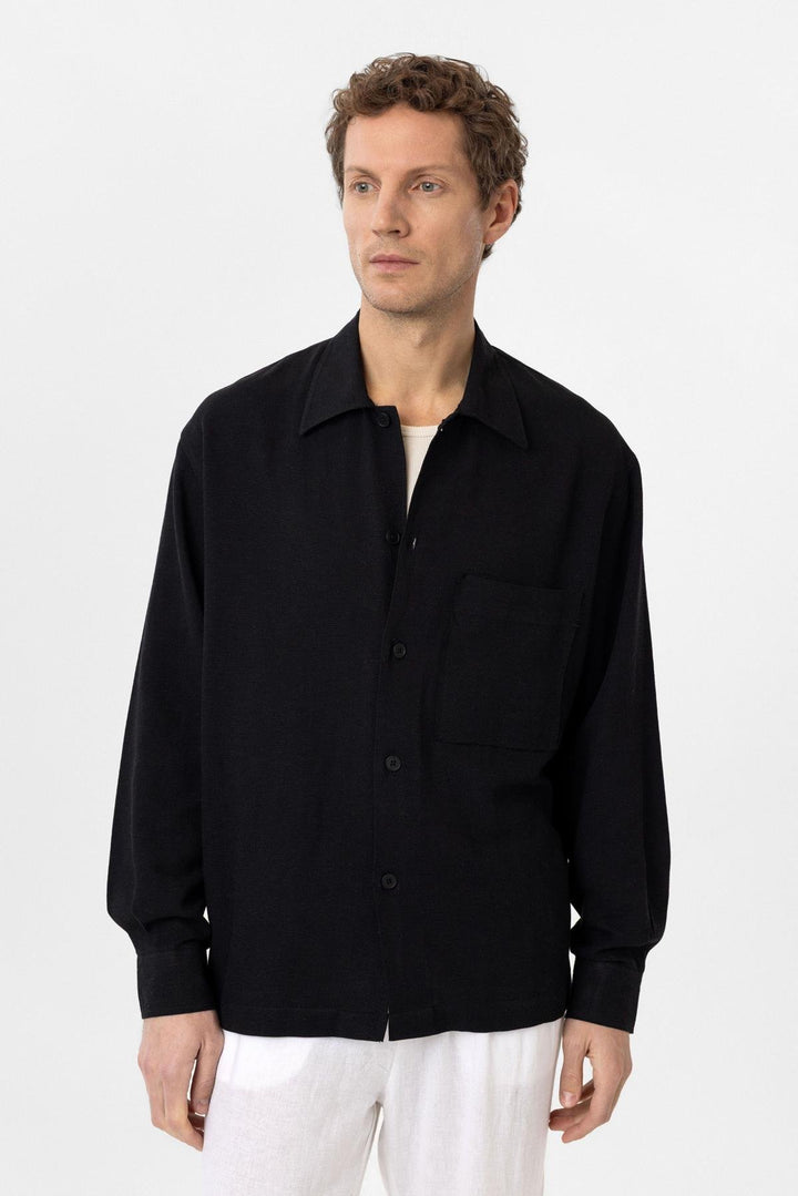 ANT Antioch Black Linen Blend Relaxed Fit Men's Shirt - Porirua