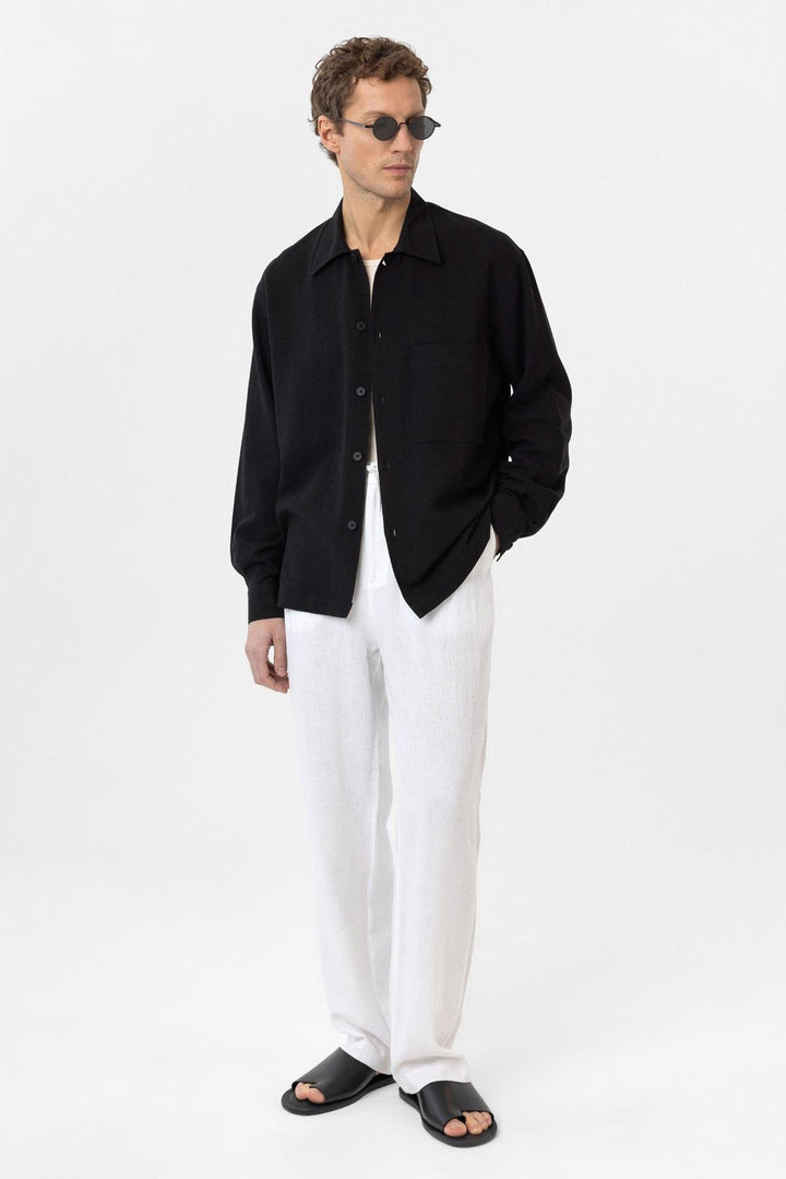 ANT Antioch Black Linen Blend Relaxed Fit Men's Shirt - Porirua