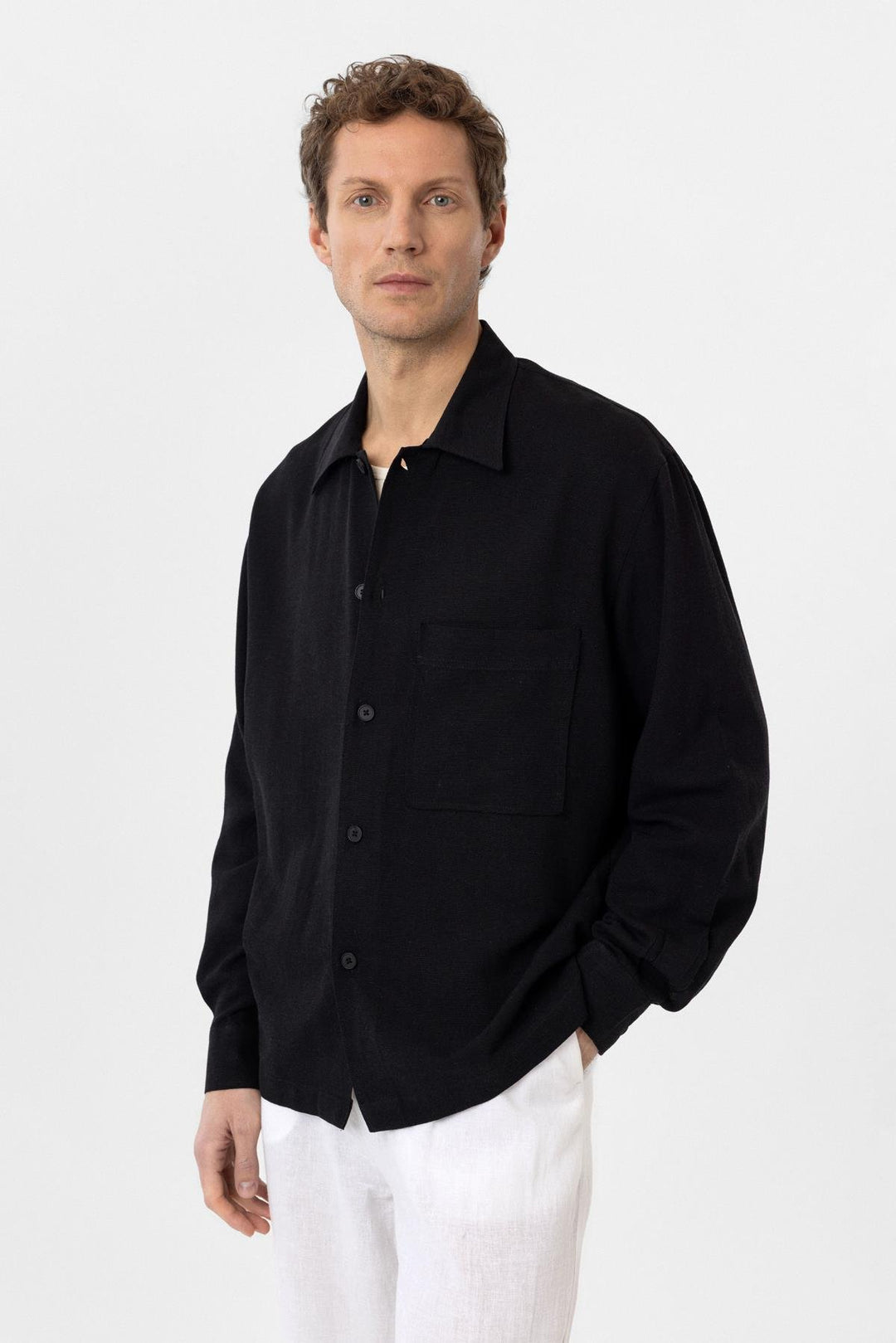 ANT Antioch Black Linen Blend Relaxed Fit Men's Shirt - Porirua