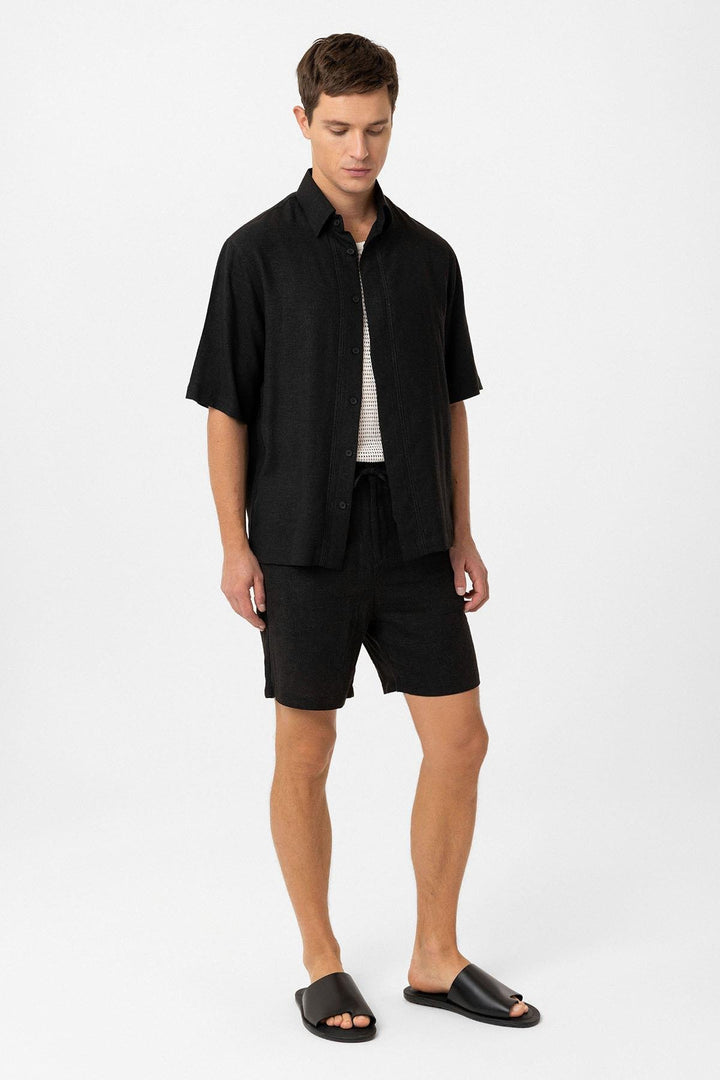 ANT Antioch Black Linen Blend Relaxed Fit Men's Shirt - Moorpark