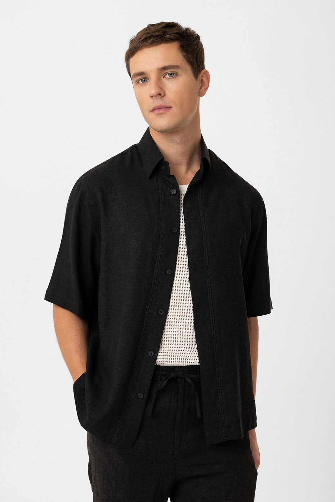 ANT Antioch Black Linen Blend Relaxed Fit Men's Shirt - Moorpark
