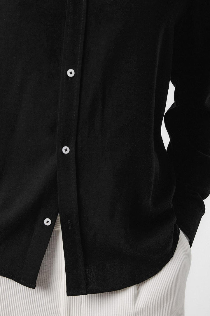 ANT Antioch Black Linen Blend Buttoned Collar Men's Shirt - Bend