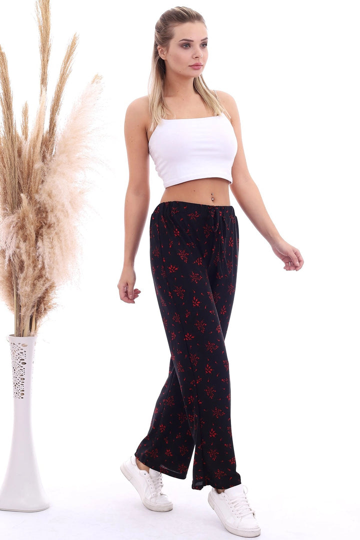 Black Red High Waist Elastic Wide Leg Pants CO-2520070786 - Fushë Kosovë