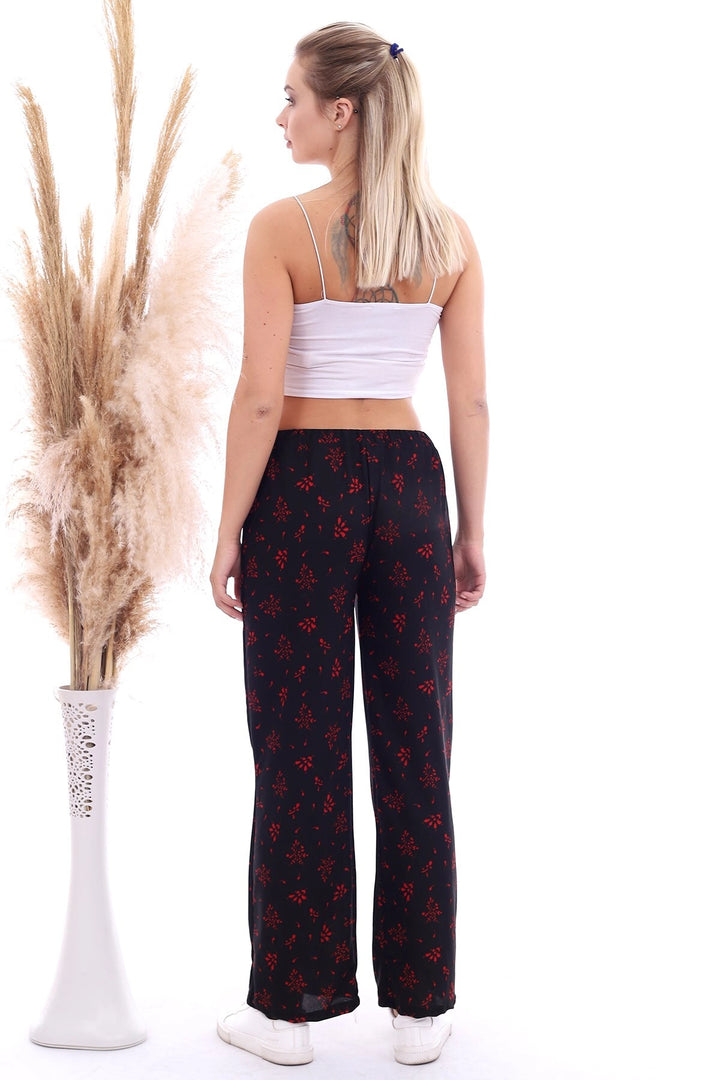 Black Red High Waist Elastic Wide Leg Pants CO-2520070786 - Fushë Kosovë