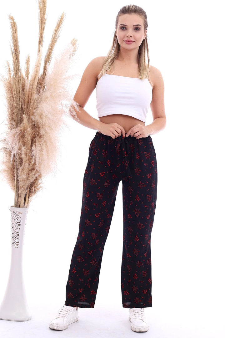 Black Red High Waist Elastic Wide Leg Pants CO-2520070786 - Fushë Kosovë
