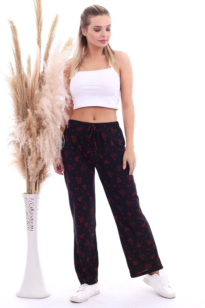 Black Red High Waist Elastic Wide Leg Pants CO-2520070786 - Fushë Kosovë