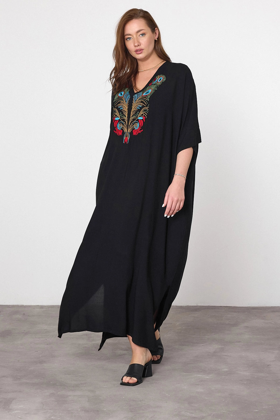 Maxi Boy Black Red Embroidered Woven Viscose Dress BCVL-25V046 - San Juan Despí