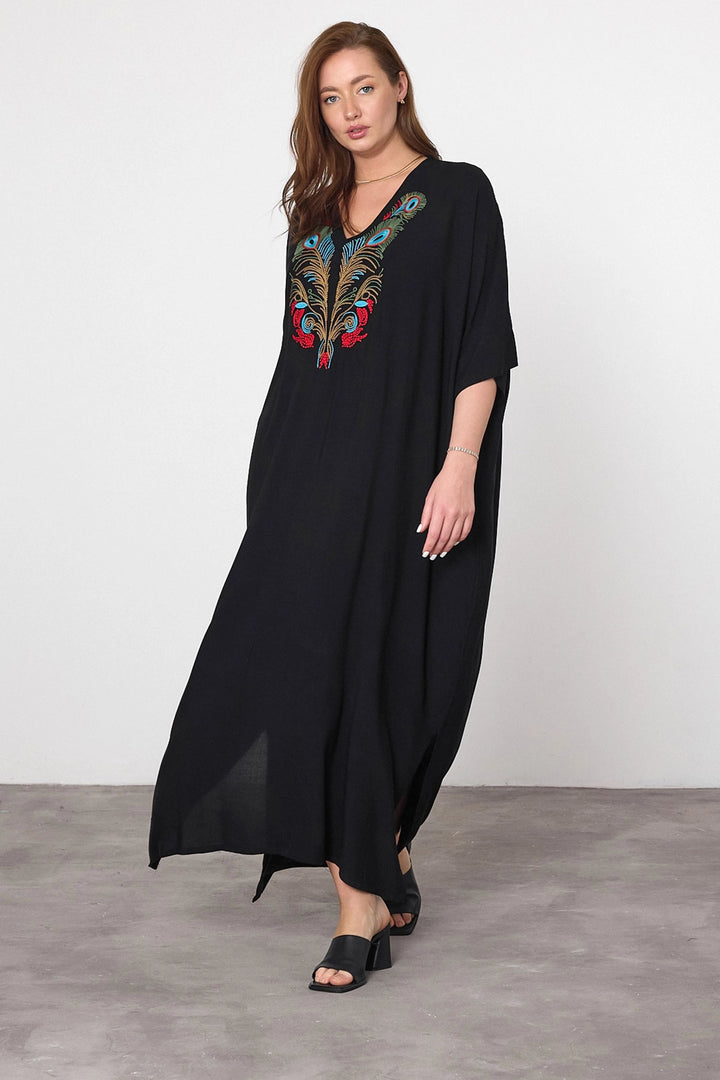 Maxi Boy Black Red Embroidered Woven Viscose Dress BCVL-25V046 - San Juan Despí