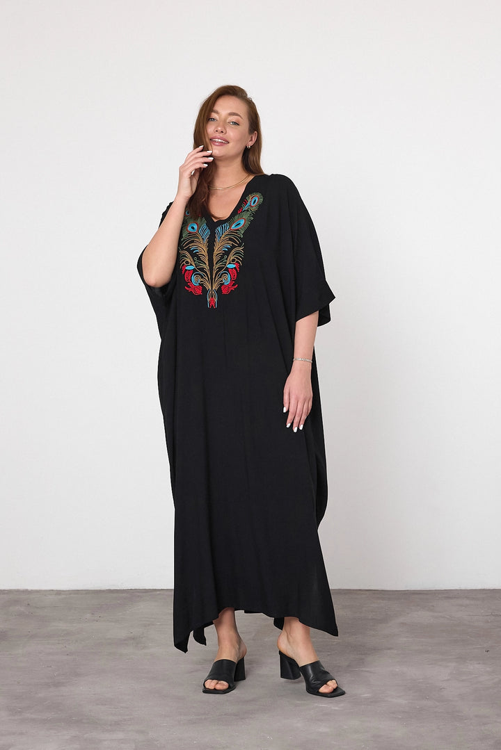 Maxi Boy Black Red Embroidered Woven Viscose Dress BCVL-25V046 - San Juan Despí