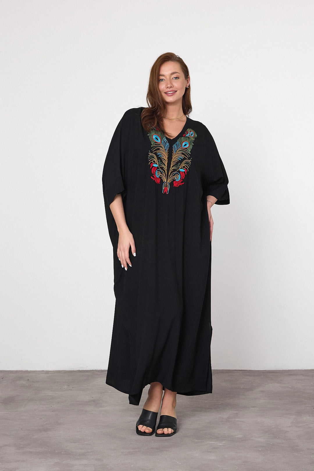 Maxi Boy Black Red Embroidered Woven Viscose Dress BCVL-25V046 - San Juan Despí