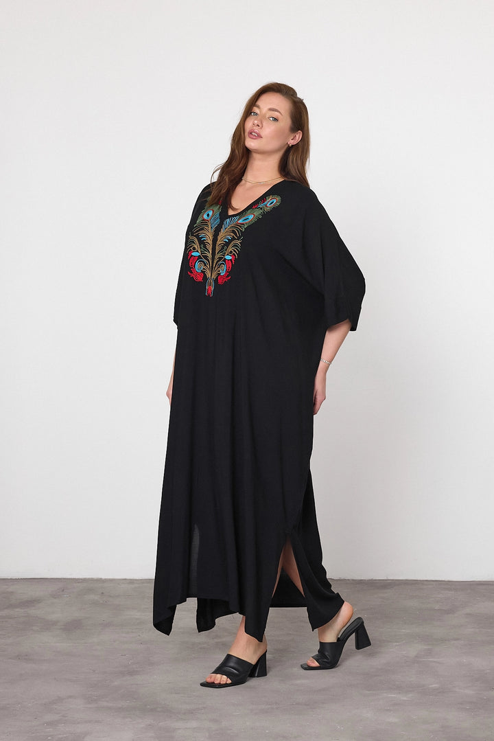 Maxi Boy Black Red Embroidered Woven Viscose Dress BCVL-25V046 - San Juan Despí