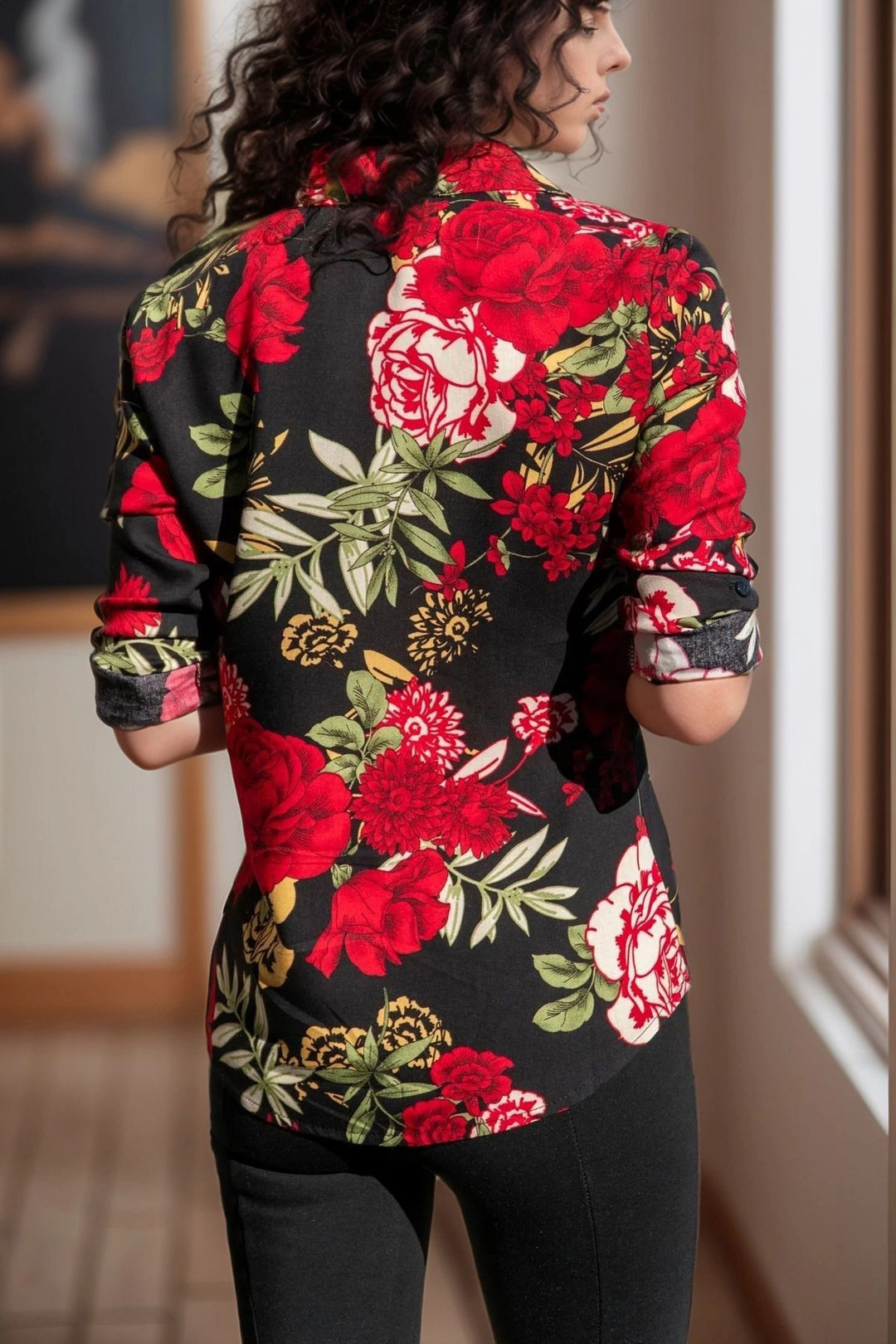 Black Red Long Sleeve Buttoned Oversized Shirt BCBSK-25700-2711 - Lugano
