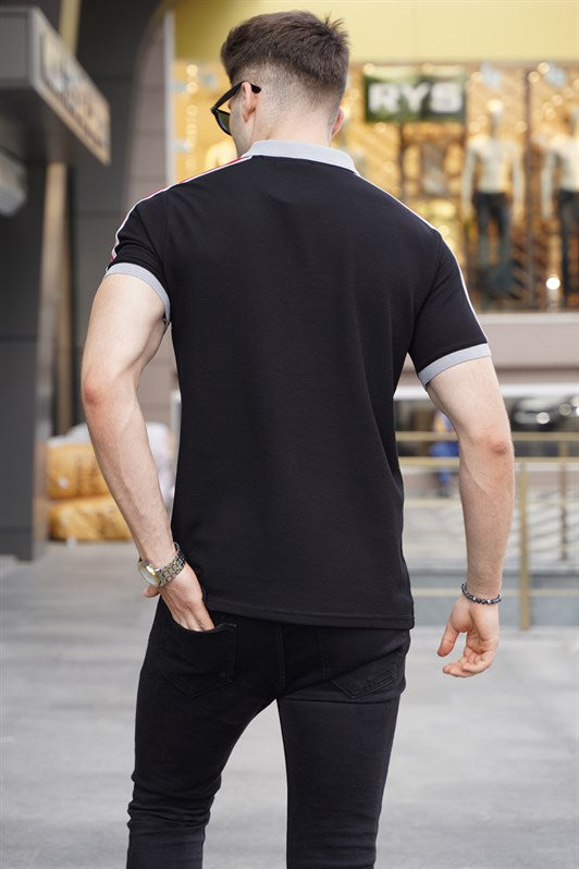MDX Black Arm Striped Polo Neck T-shirt 5888 - Pinsk