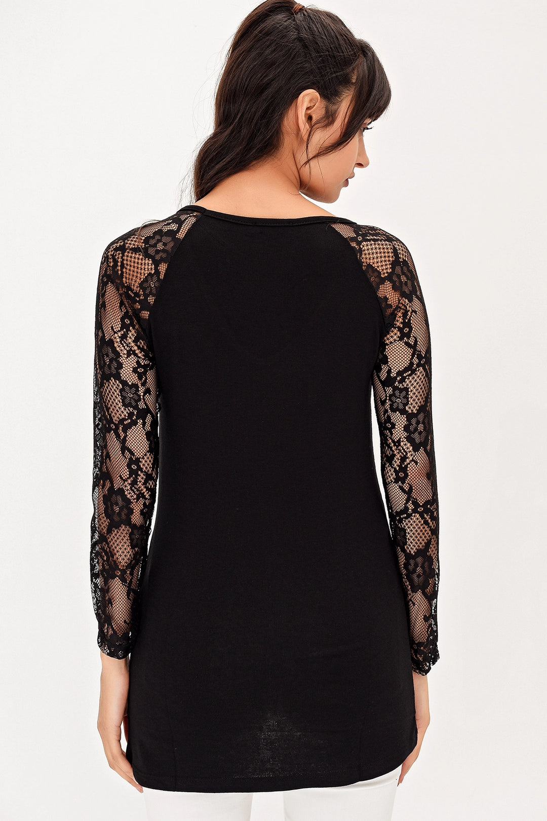 Black Lace Boat Neck Blouse BCBSK-25700-T4006840 - Muskogee