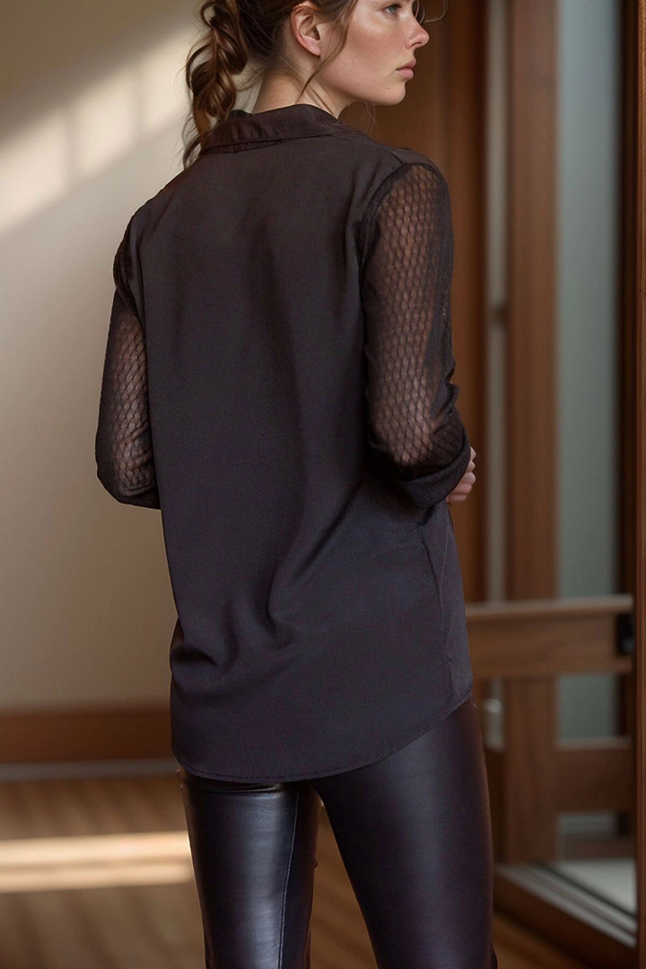 Black Tulle Shirt with Black Sleeves BCBSK-25700-H5015 - North Hempstead