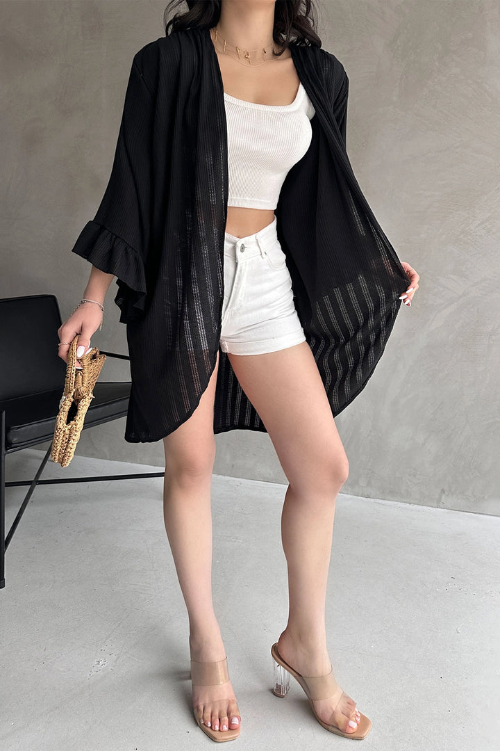 Black Ruffled Mesh Cardigan BCDF-252171 - Horsham