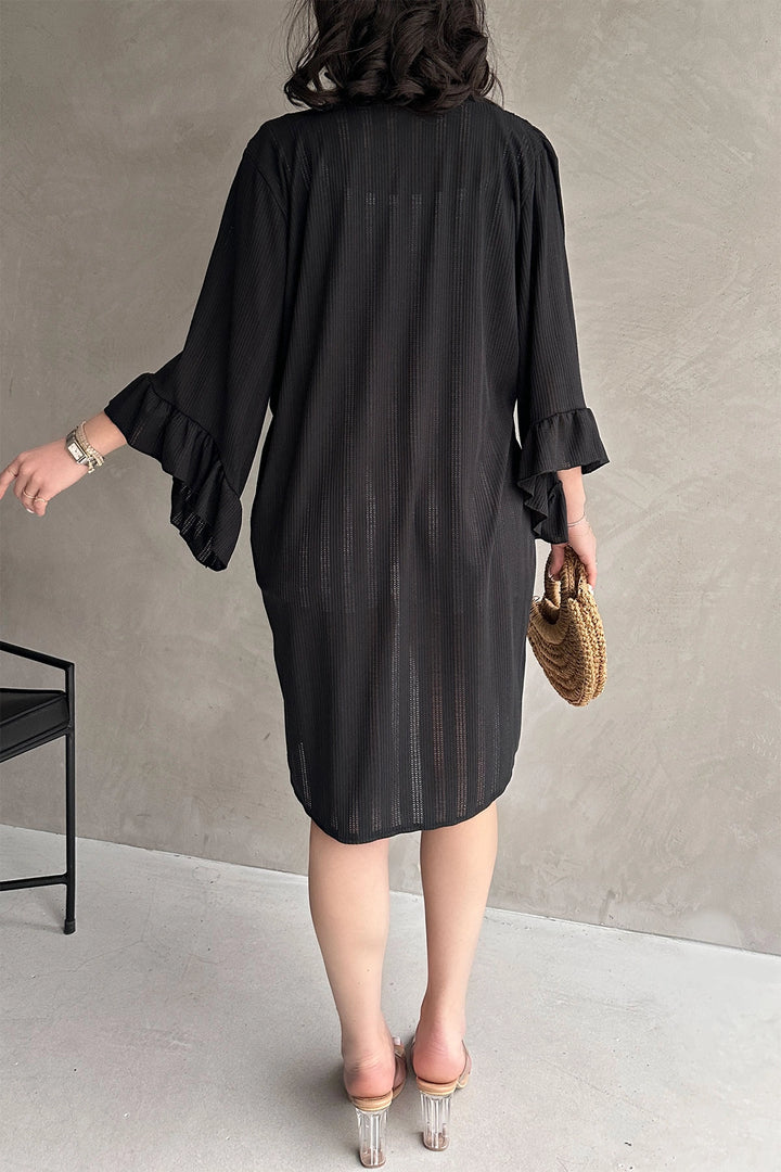 Black Ruffled Mesh Cardigan BCDF-252171 - Horsham