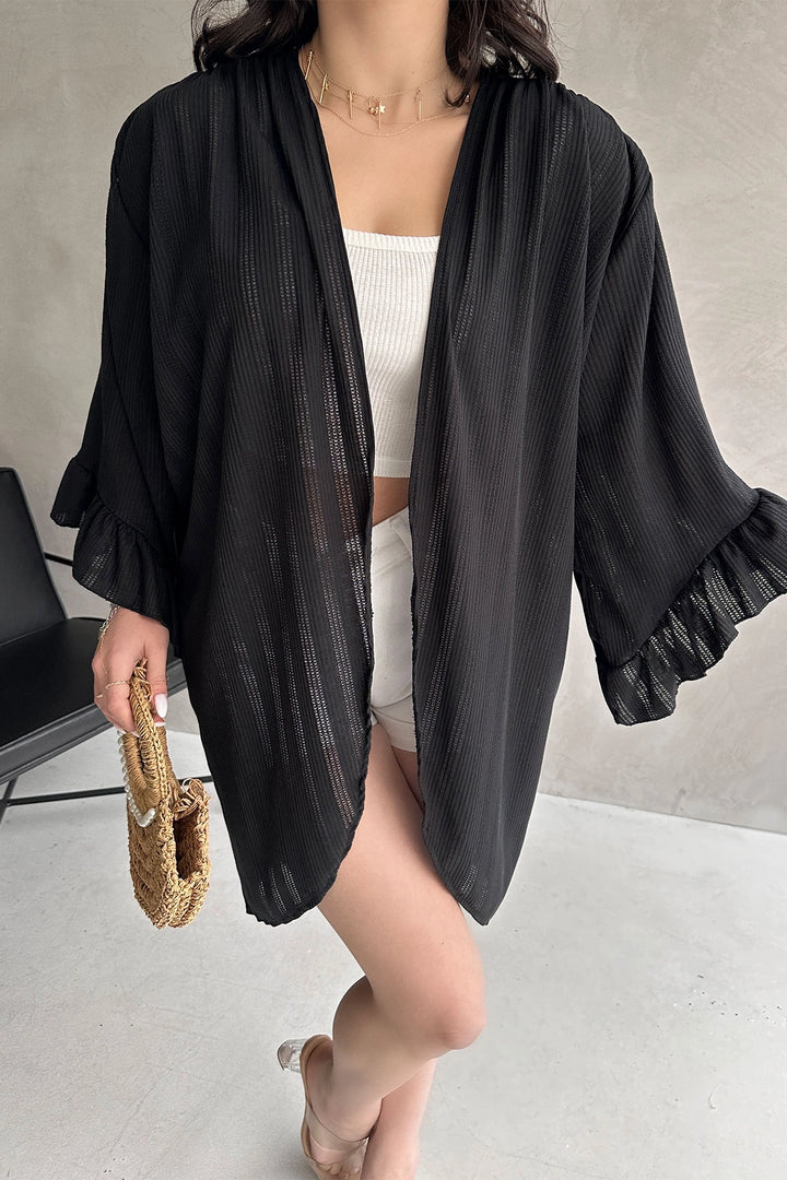 Black Ruffled Mesh Cardigan BCDF-252171 - Horsham