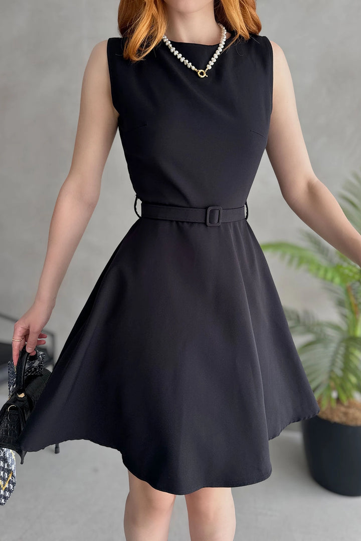 Black Sleeveless Belted Detail Dress BCDF-252202 - Little Rock