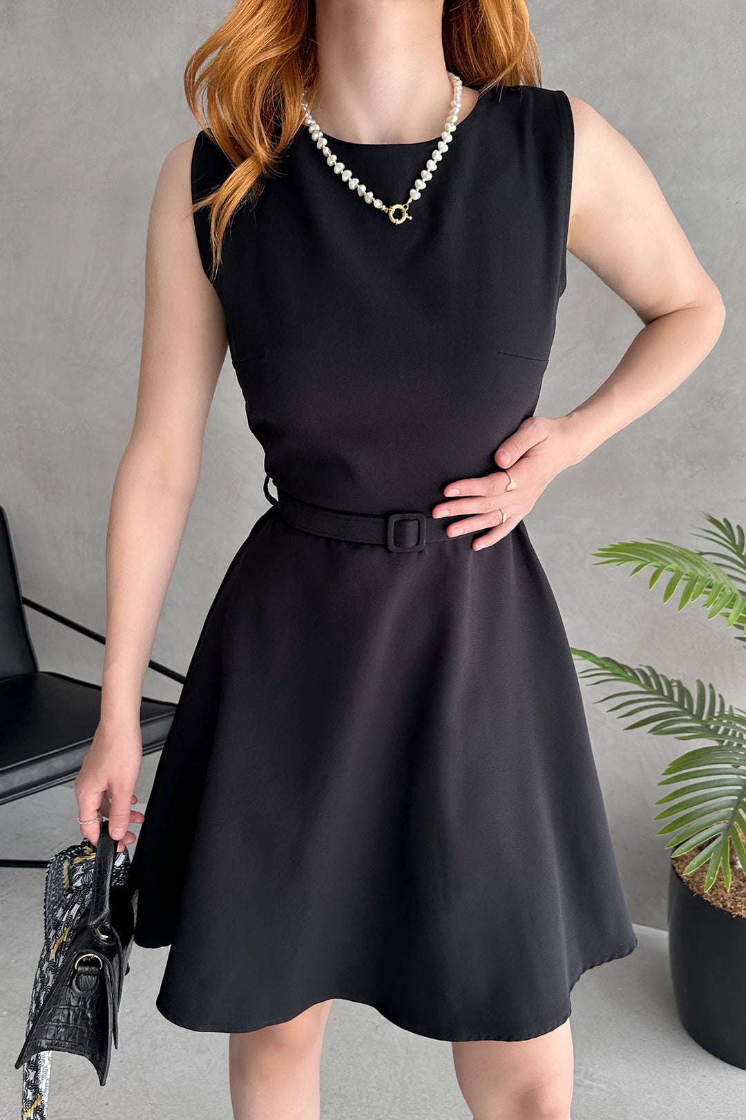 Black Sleeveless Belted Detail Dress BCDF-252202 - Little Rock