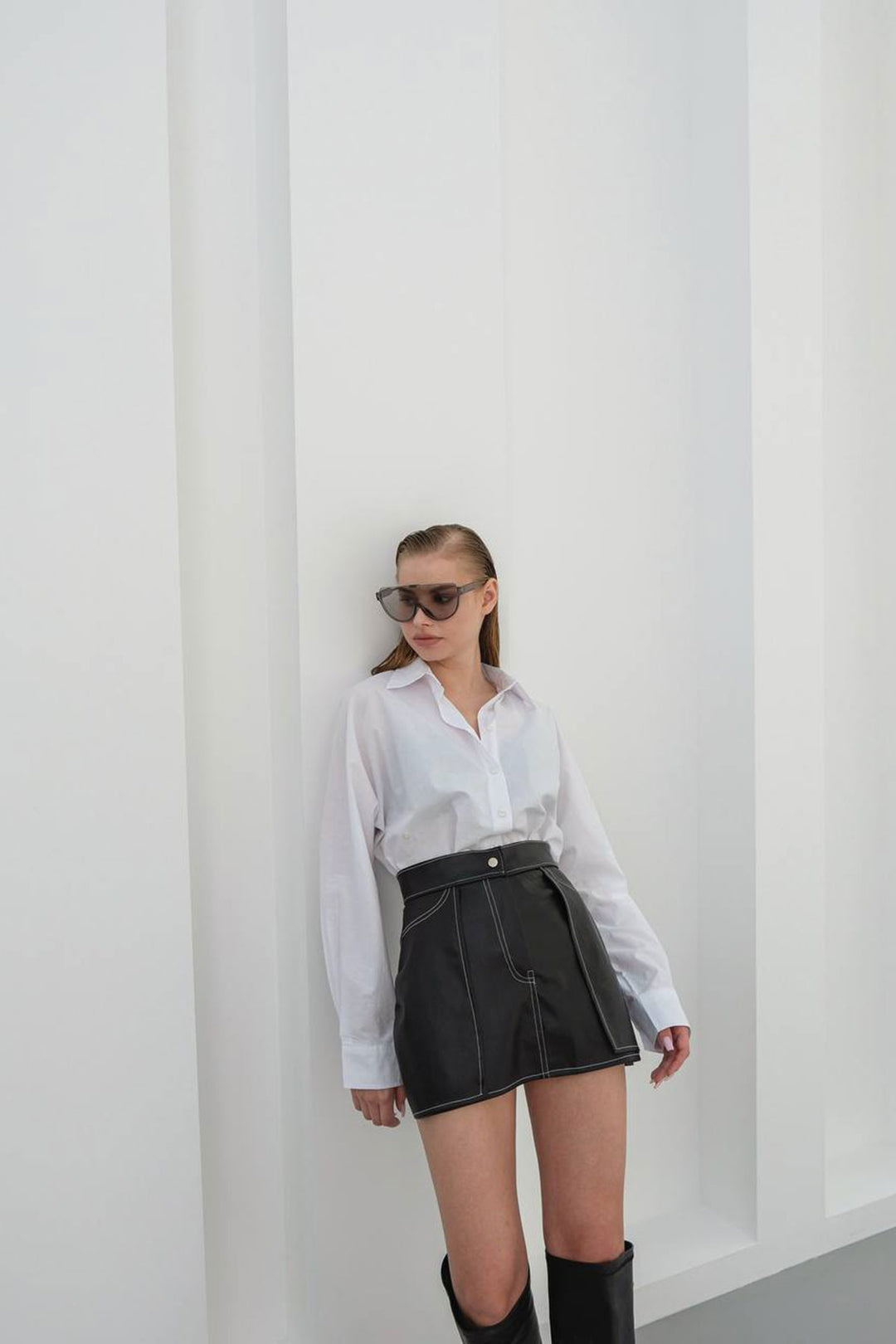 Black Contrast Stitch Detail Shorts Skirt BCHN-25W260015 - Casas Adobes