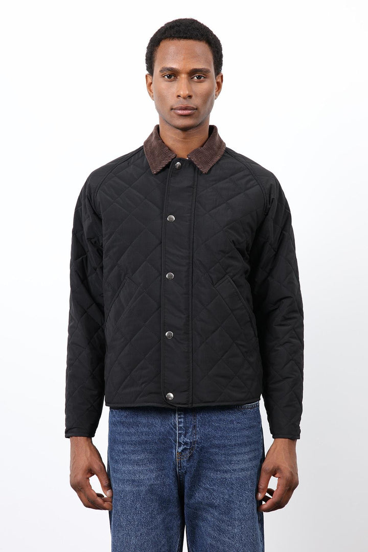 ANT Antioch Siyah Kontrast Yaka Baklava Desenli Erkek Mont - Millcreek