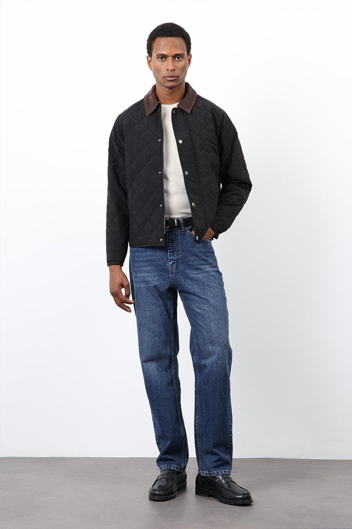 ANT Antioch Siyah Kontrast Yaka Baklava Desenli Erkek Mont - Millcreek