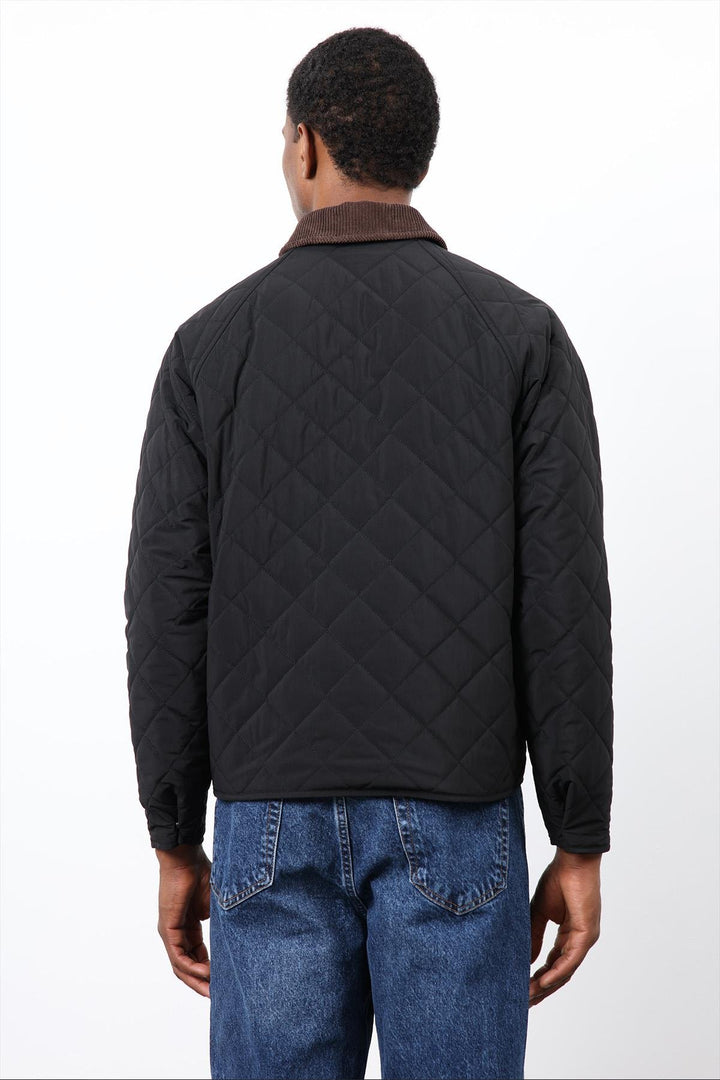 ANT Antioch Siyah Kontrast Yaka Baklava Desenli Erkek Mont - Millcreek