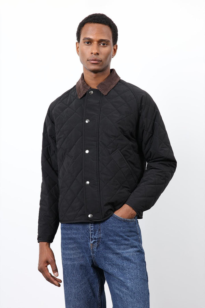 ANT Antioch Siyah Kontrast Yaka Baklava Desenli Erkek Mont - Millcreek