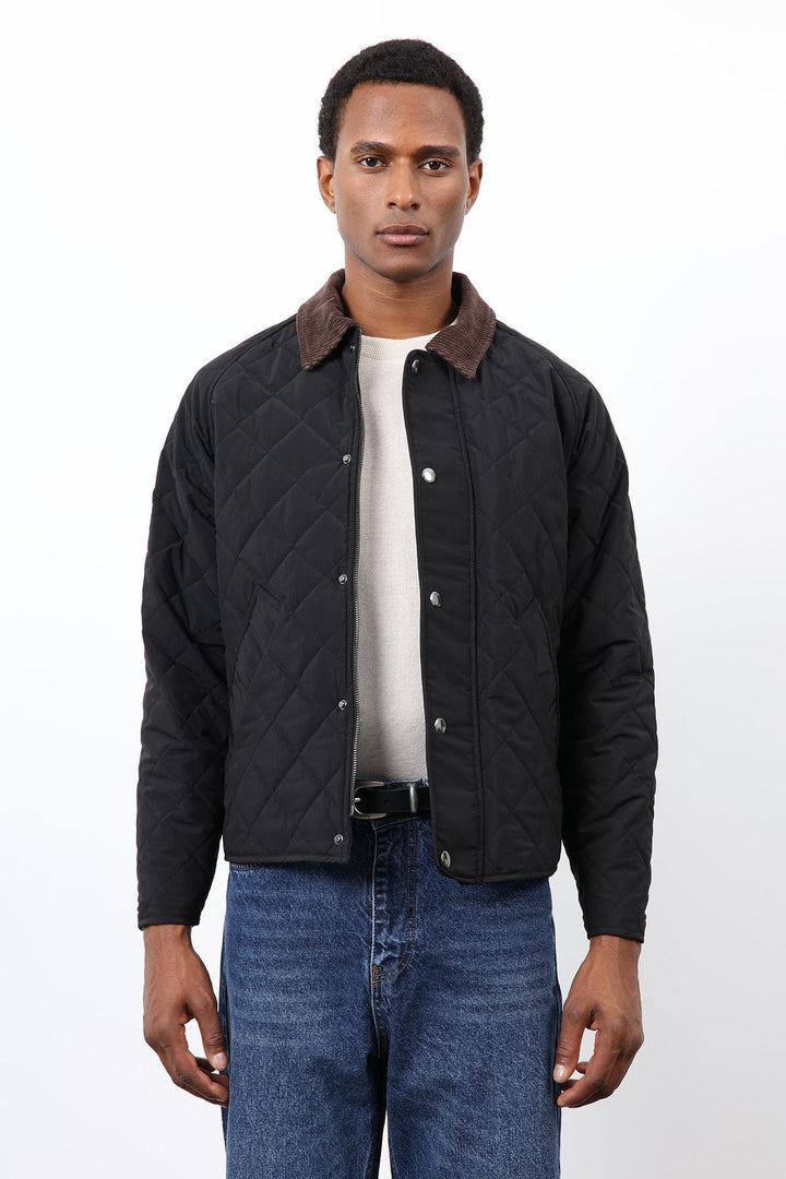 ANT Antioch Siyah Kontrast Yaka Baklava Desenli Erkek Mont - Millcreek