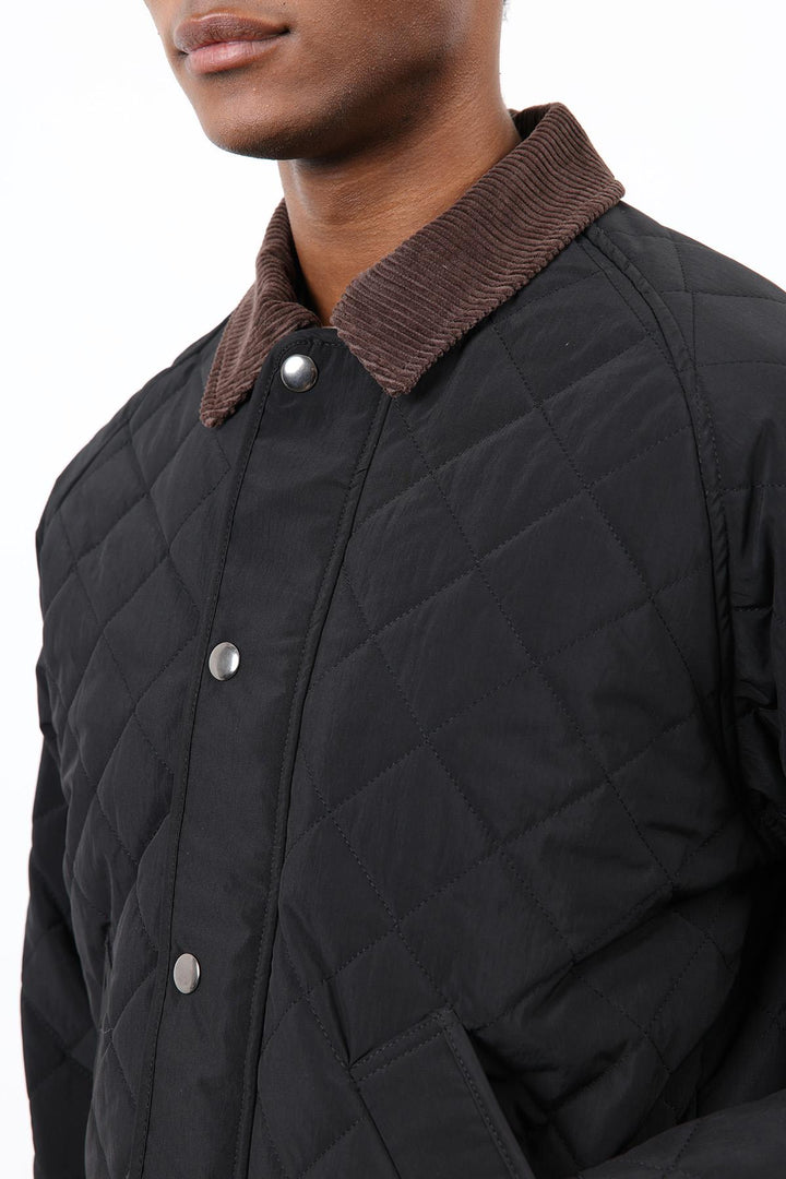 ANT Antioch Siyah Kontrast Yaka Baklava Desenli Erkek Mont - Millcreek