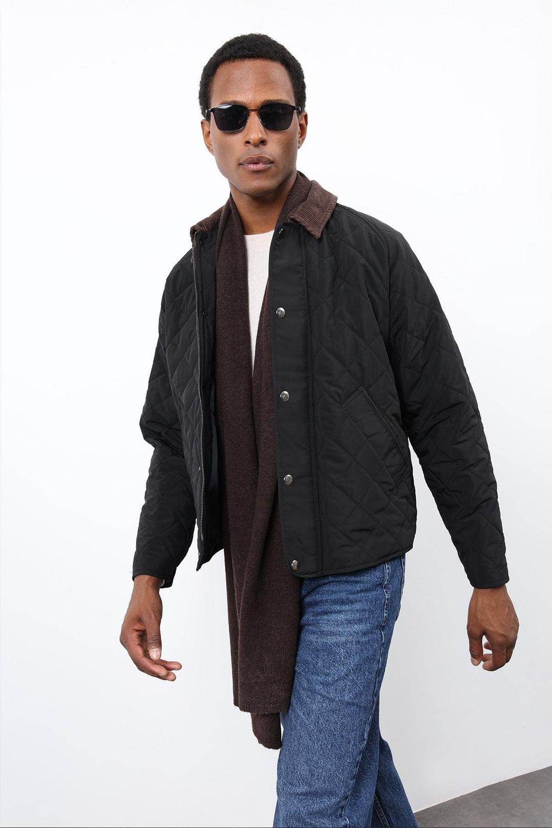 ANT Antioch Siyah Kontrast Yaka Baklava Desenli Erkek Mont - Millcreek