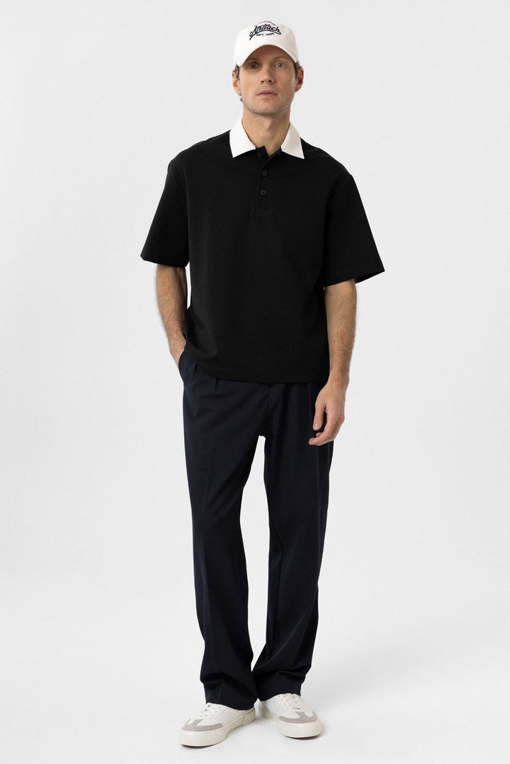 ANT Antioch Black Contrast Collar Interlock Textured Men's T-Shirt - Guilderland