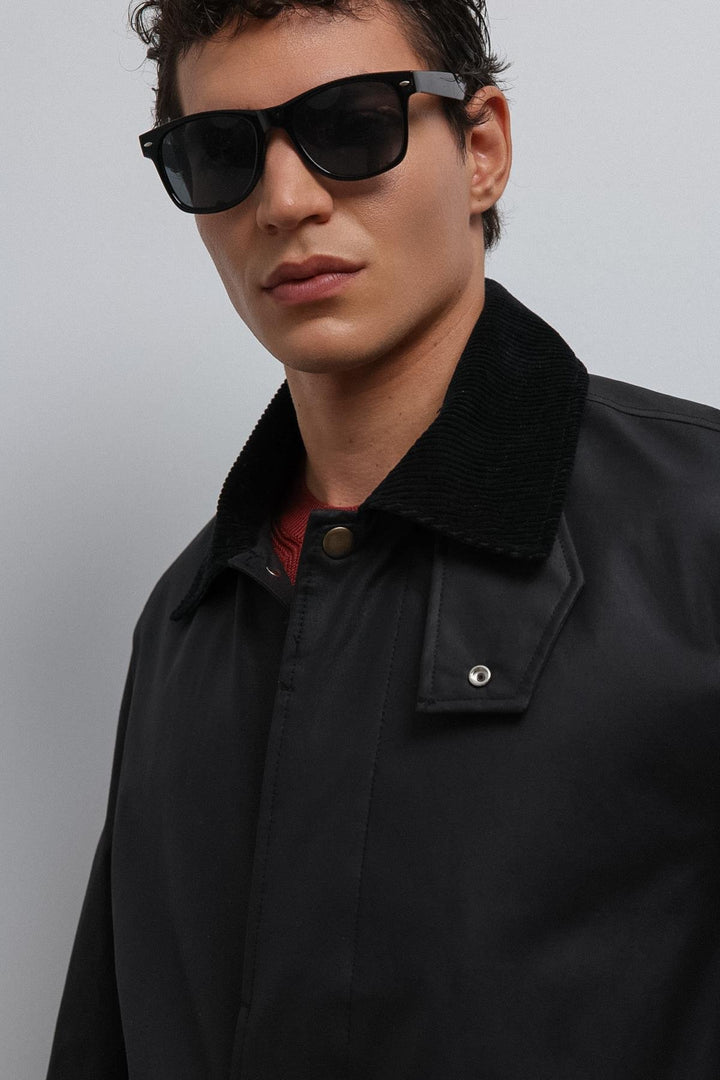 ANT Antioch Black Contrast Collar Technical Men's Trench Coat - Ciudad Manuel Doblado