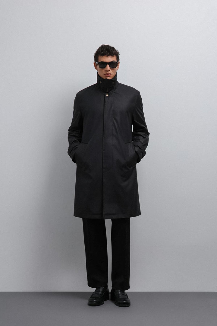 ANT Antioch Black Contrast Collar Technical Men's Trench Coat - Ciudad Manuel Doblado