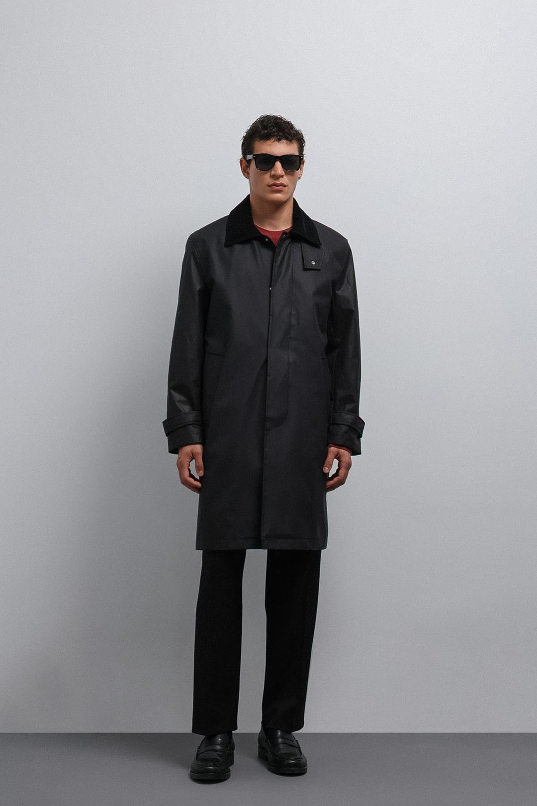 ANT Antioch Black Contrast Collar Technical Men's Trench Coat - Ciudad Manuel Doblado