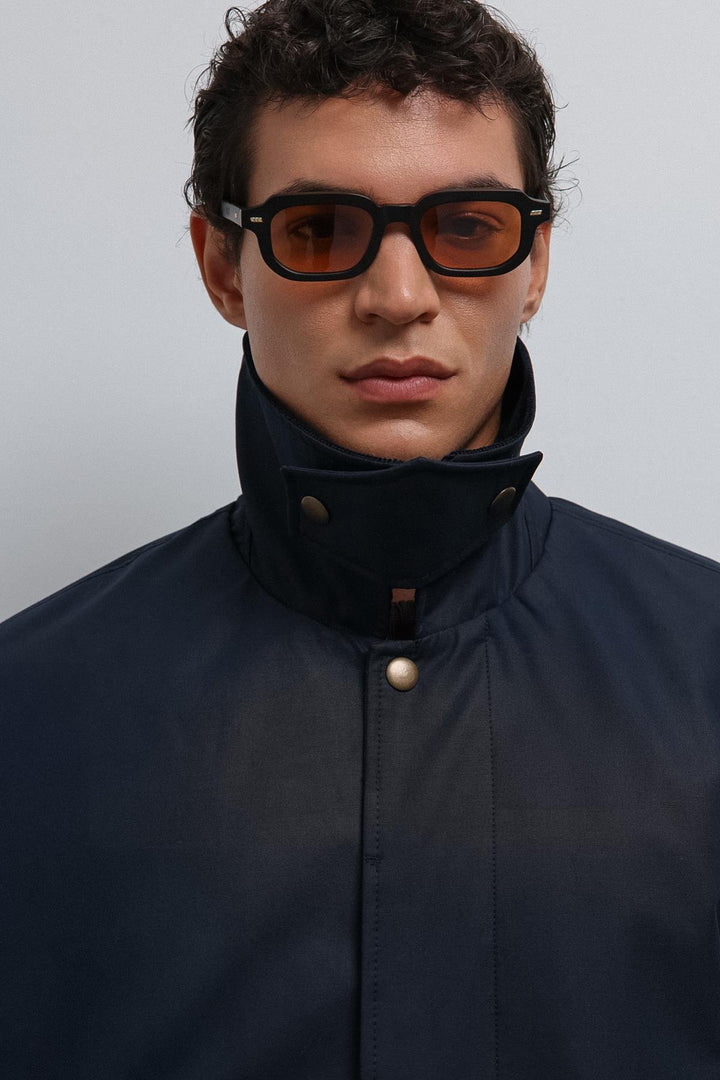 ANT Antioch Black Contrast Collar Technical Men's Trench Coat - Ciudad Manuel Doblado