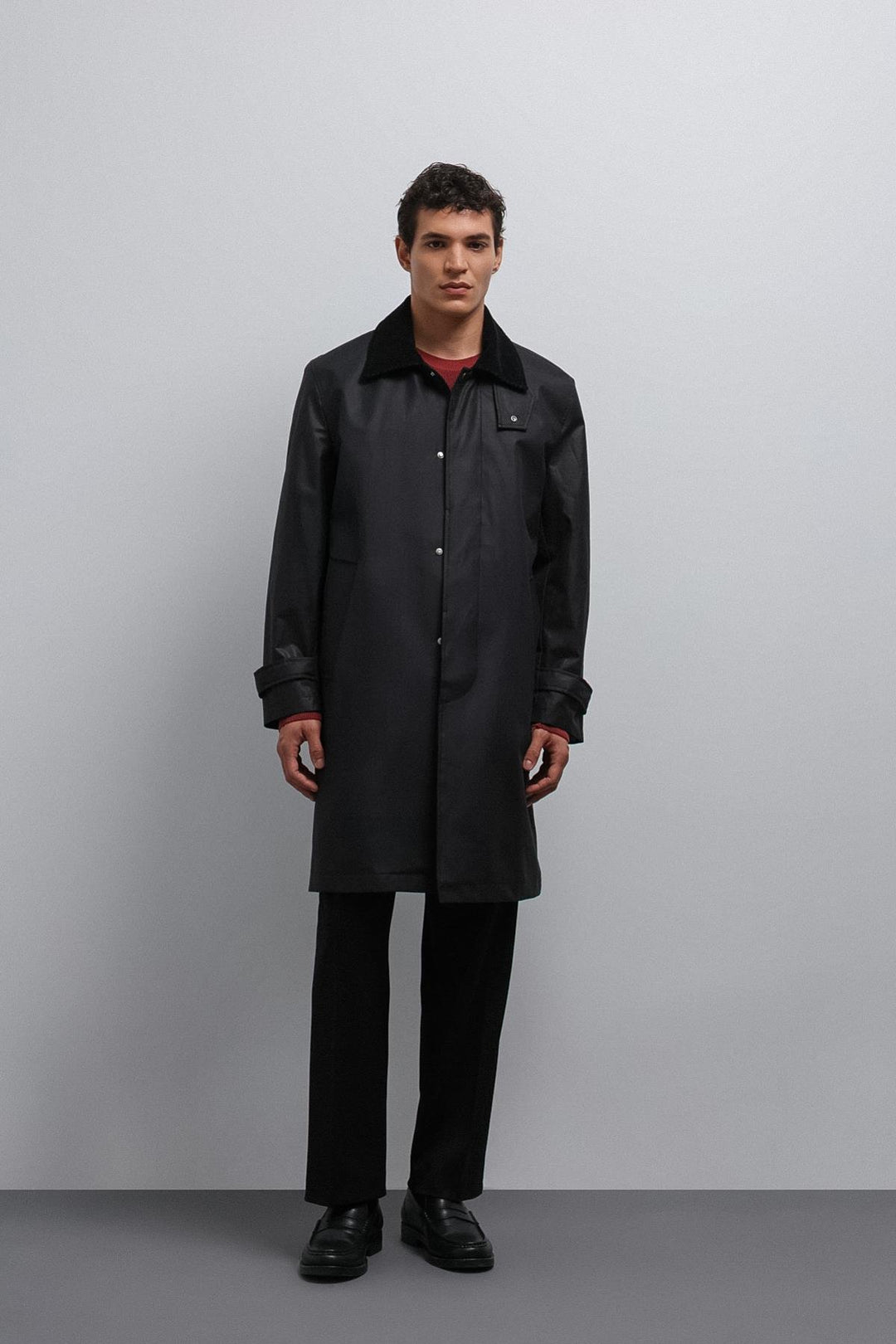 ANT Antioch Black Contrast Collar Technical Men's Trench Coat - Ciudad Manuel Doblado