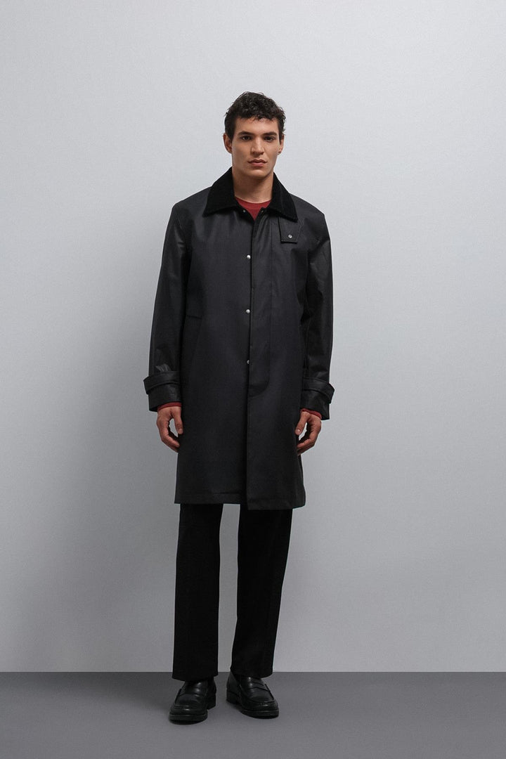 ANT Antioch Black Contrast Collar Technical Men's Trench Coat - Ciudad Manuel Doblado
