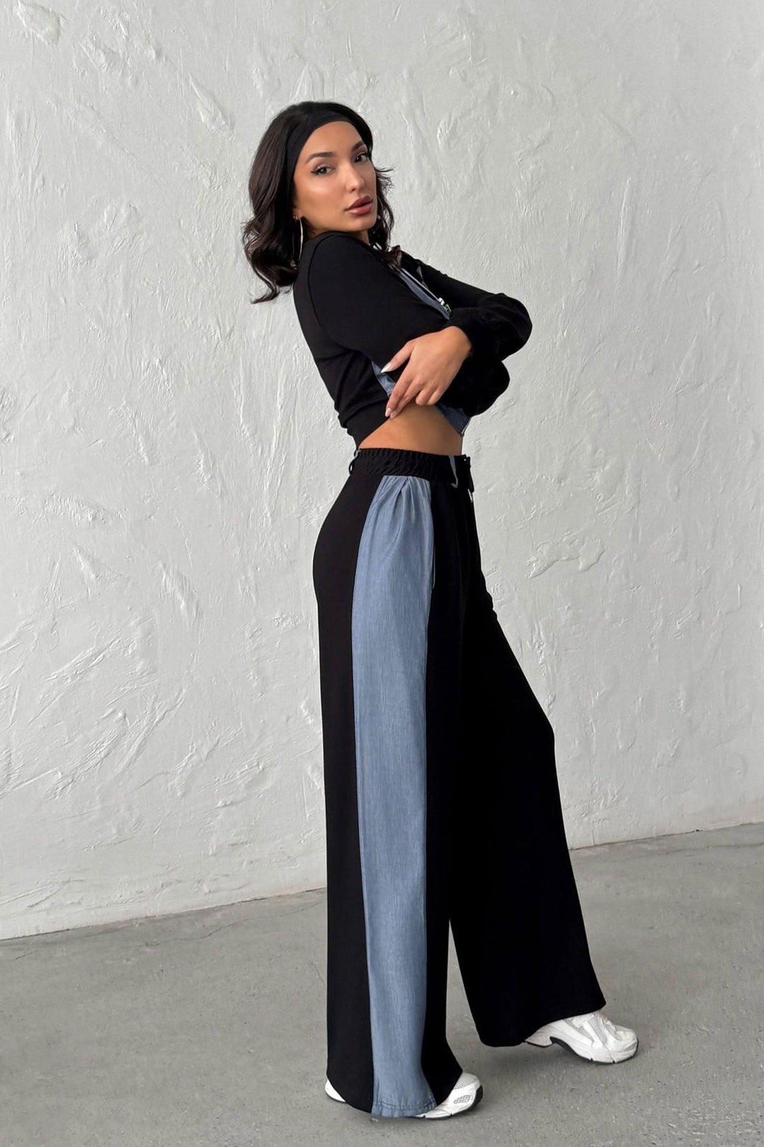 Black Denim Fabric Garnished Soft Textured Pants Jacket Suit BCHN-25261021 - Halifax
