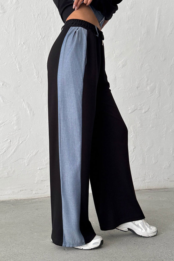 Black Denim Fabric Garnished Soft Textured Pants Jacket Suit BCHN-25261021 - Halifax