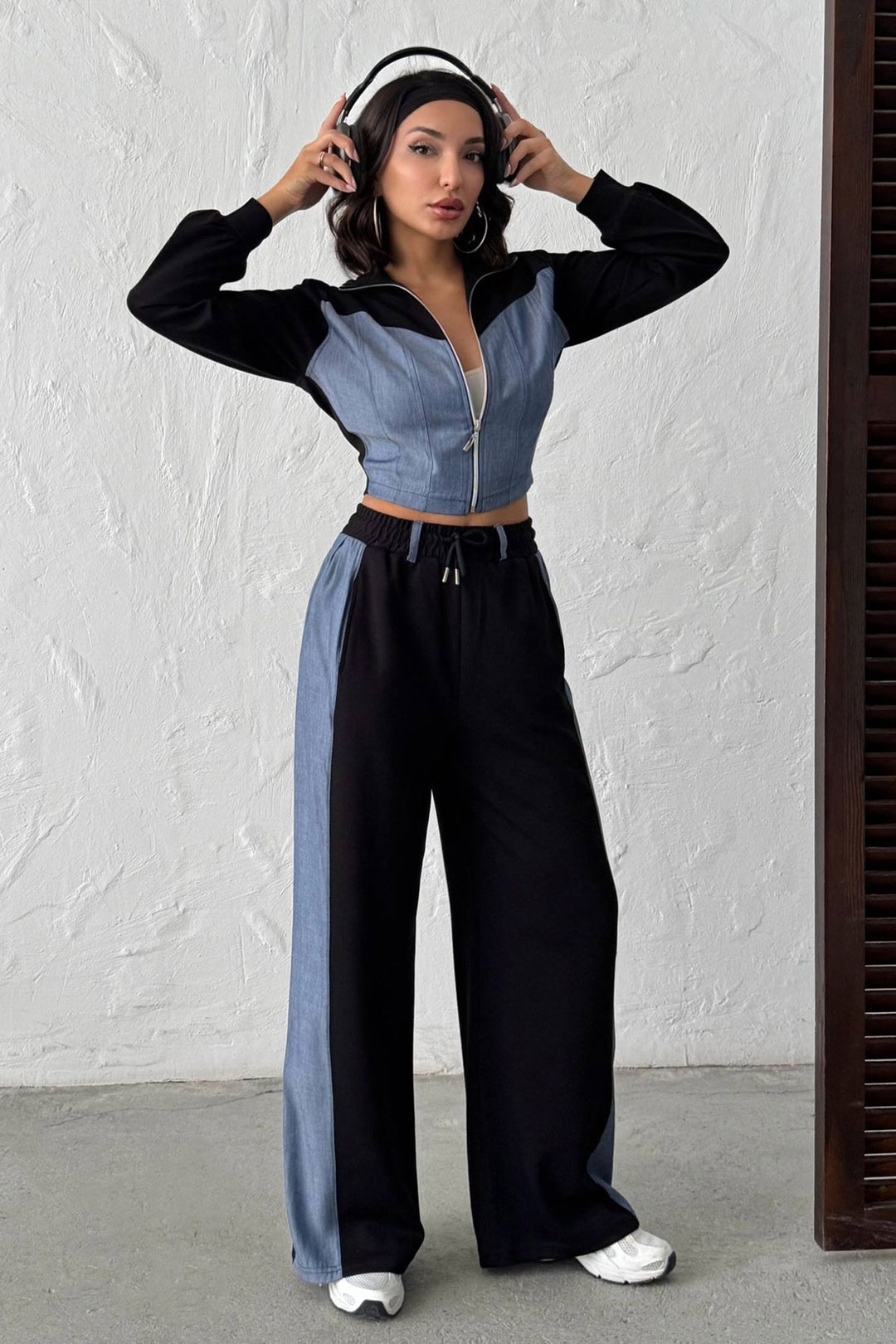 Black Denim Fabric Garnished Soft Textured Pants Jacket Suit BCHN-25261021 - Halifax