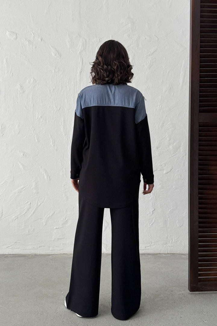 Black Denim Fabric Garnished Soft Textured Pants Shirt Set BCHN-25261022 - Magdeburg
