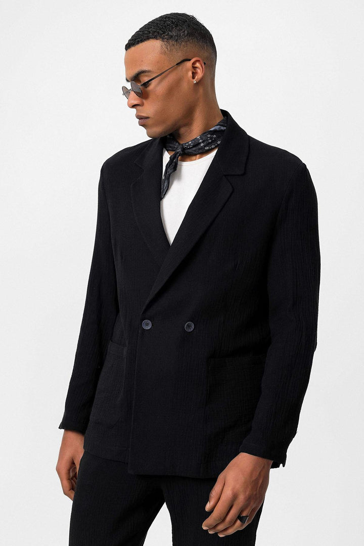 ANT Antioch Black Double Breasted Unlined Men's Blazer Jacket - Bristol