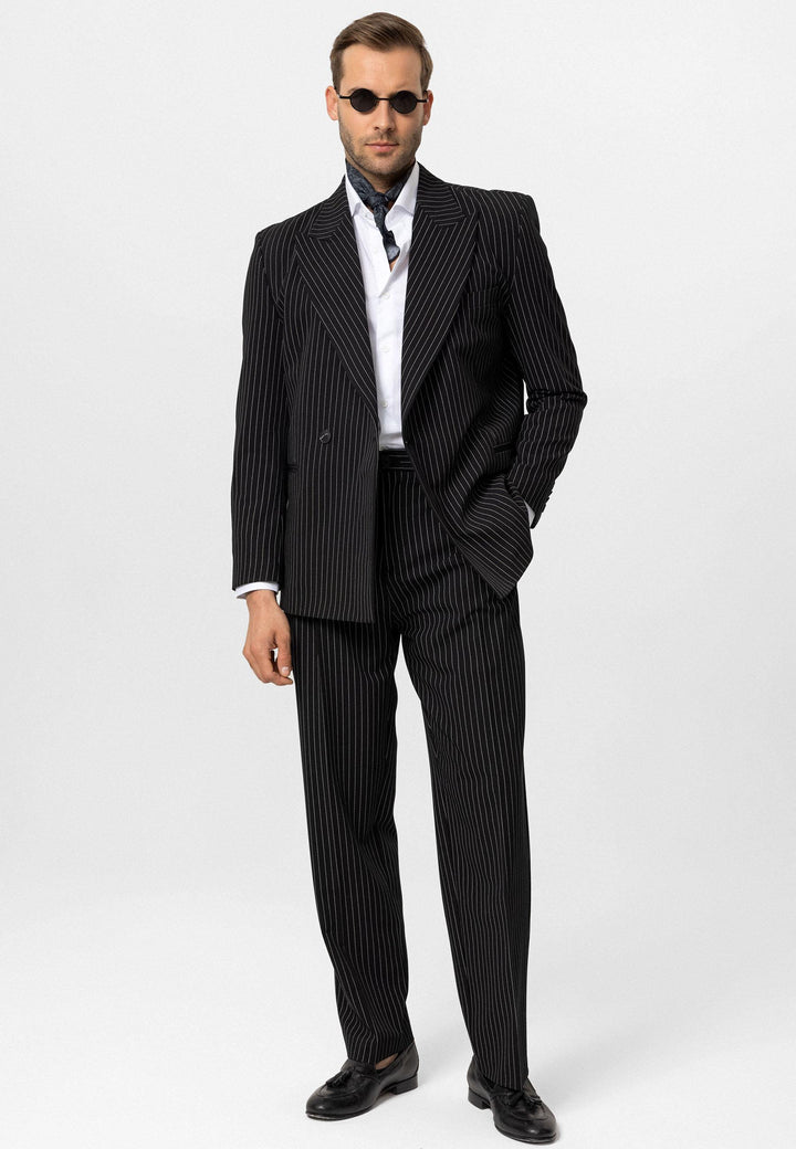 ANT Antioch Siyah Kruvaze Kapama Çizgili Erkek Blazer Ceket - Finglas