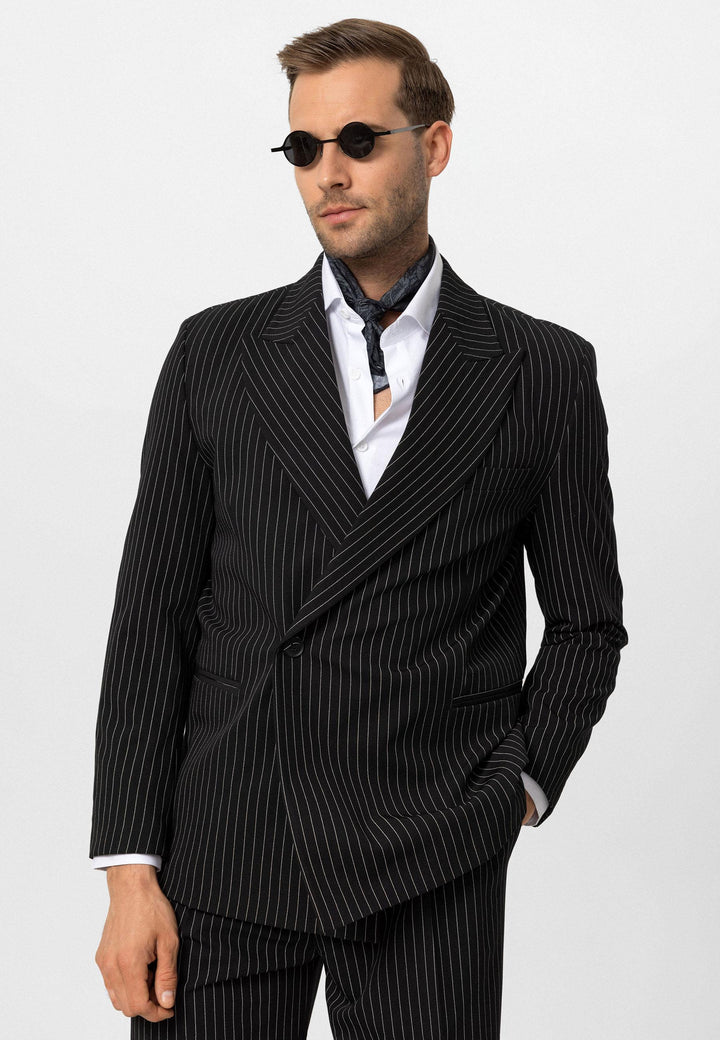 ANT Antioch Siyah Kruvaze Kapama Çizgili Erkek Blazer Ceket - Finglas