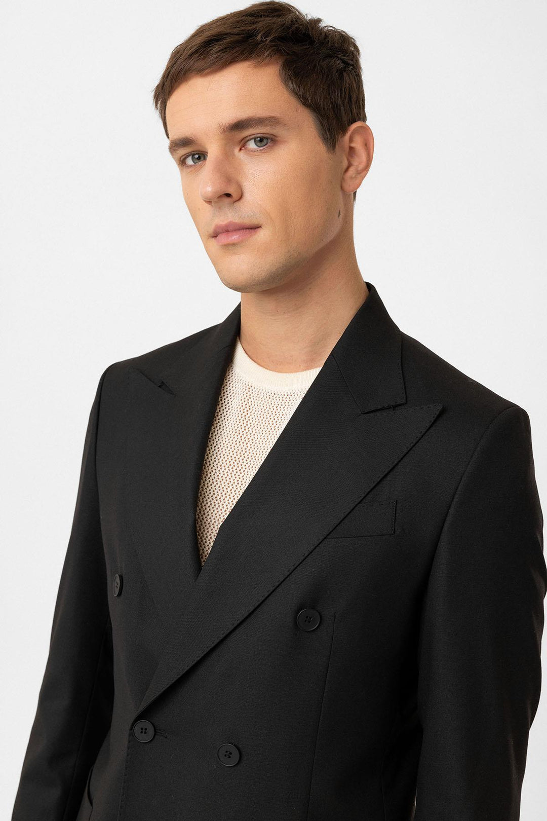 ANT Antioch Black Double-Breasted Closure Italian Cut Men's Suit - Acilia